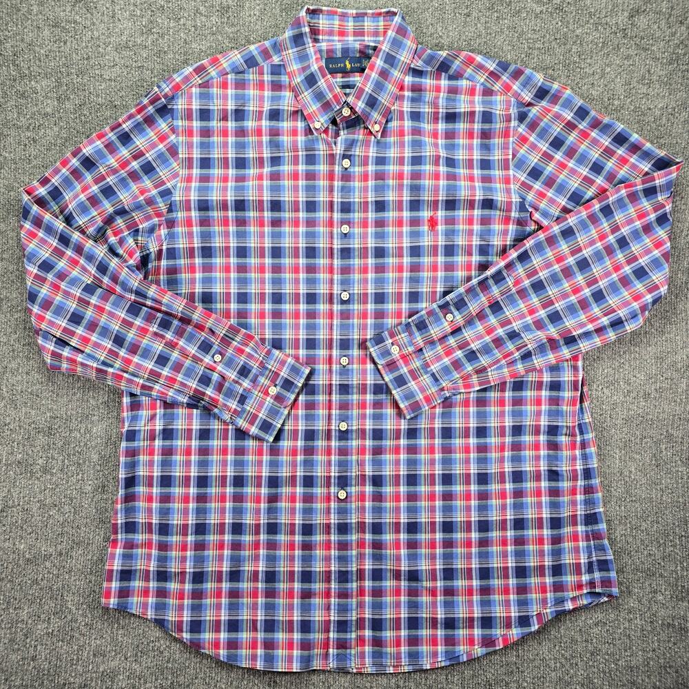 Polo Ralph Lauren Shirt Mens XL Blue Red Plaid Long Sleeve Button Down Pony